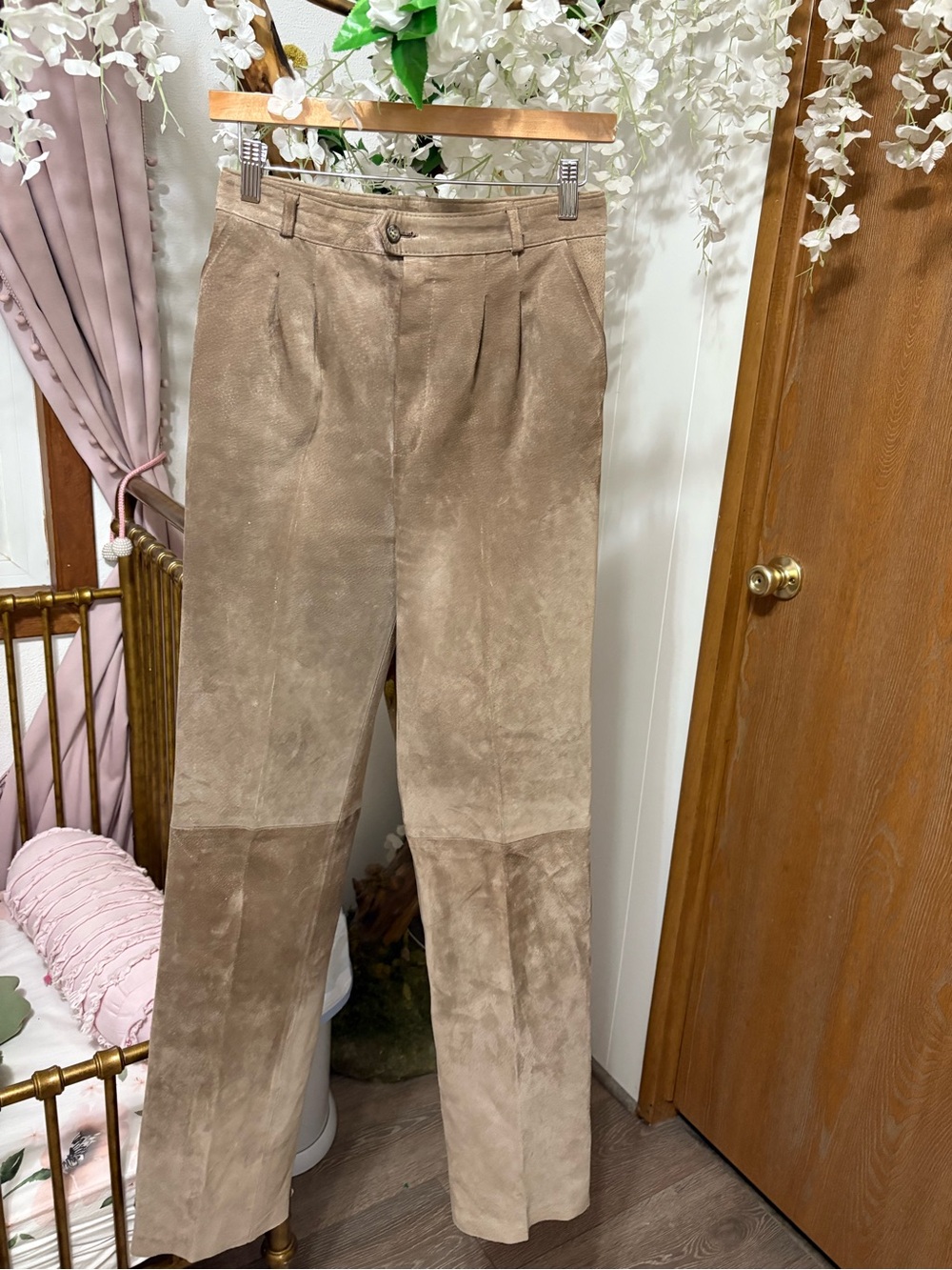 Vintage Suede Straight Leg Trousers - Taupe